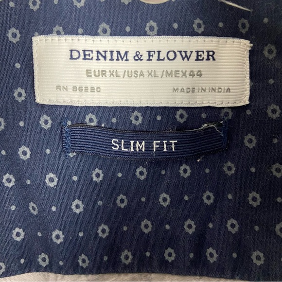 Denim & Flower Men's Light Gray/Blue Print Slim Fit Button Down ShIrt Sz: XL - Picture 6 of 8
